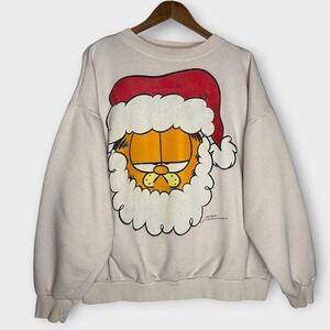 VTG 90s Garfield Santa Claus Cat Crewneck Sweatshirt Vintage Worn Soft Size XL